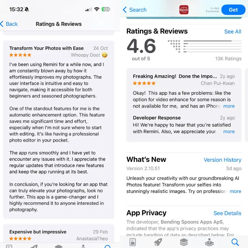 remini reviews on app store